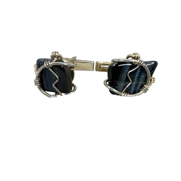 Handmade Wire-Wrapped Black Stone Cufflinks W/Gold-Plated Hardware - Picture 1 of 4